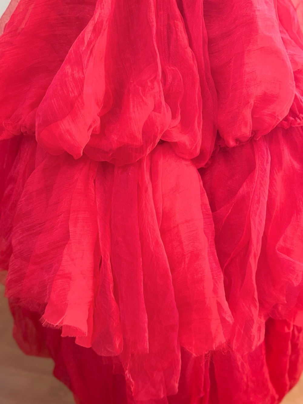 Red Layered Tulle Ballgown with Scoop Neck - Picture 4 of 4